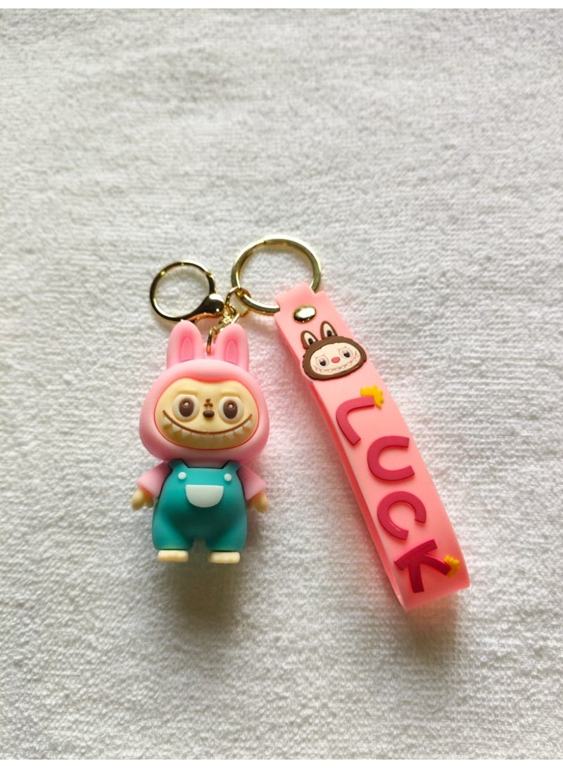 Labubu Pink Keychain with Soft Silicone Strap Cute Cartoon Character Bag Pendant for Kids Girls Backpack Zipper Keys Gift - Image 2